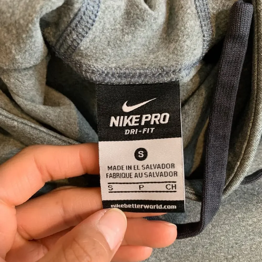 Nike Pro Sweatshirt Womens S Small Grey Black Hyperwarm Dri Fit Hooded Pullover